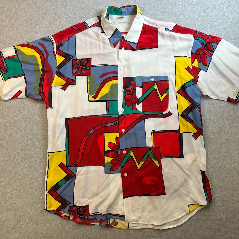 Vintage Haupt Shirt Mens XL Made in Germany Abstract Art Colorblock 80s 90s